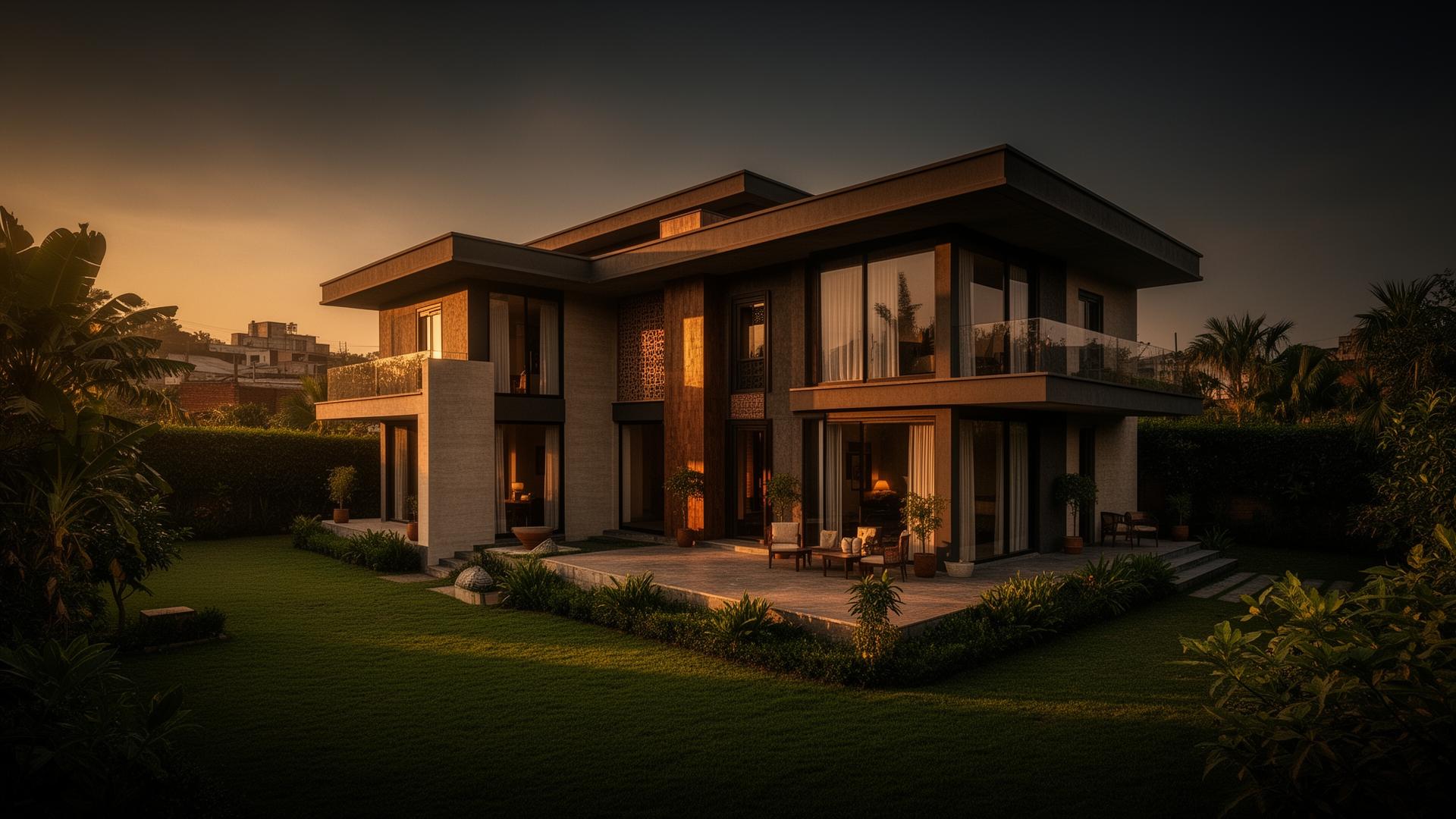 Luxury villa compound in Addis Ababa at golden hour